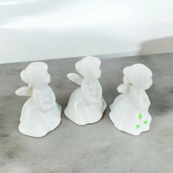 ENESCO Porcelain ANGEL Figurines CHRISTMAS Small Miniature Set 3 Holly Leafs VTG - Picture 3 of 12